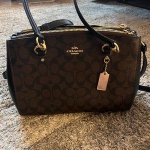 COACH F77881 ETTA CARRYALL IN SIGNATURE CANVAS BROWN/BLACK